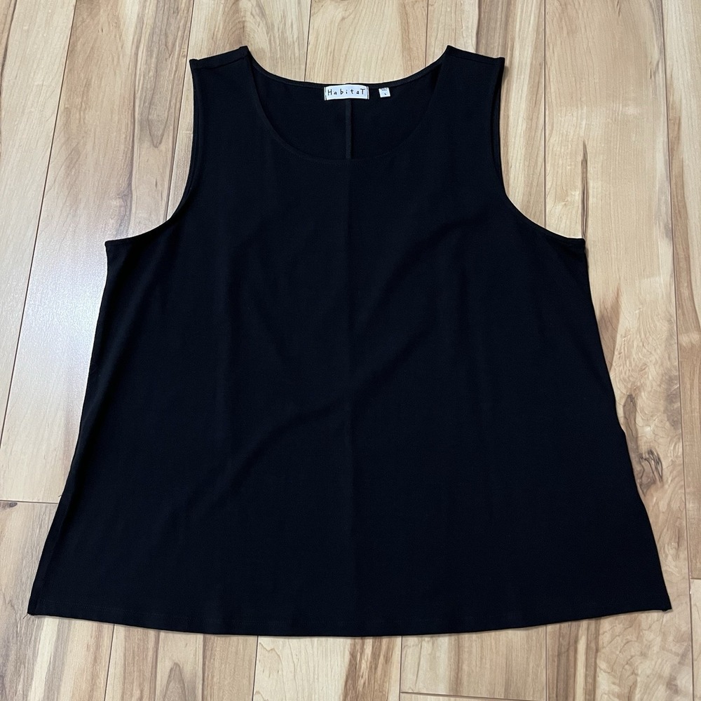 HABITAT Women's Large Solid Seamed Scoop Neck Tank Top Side Slits Relaxed Fit